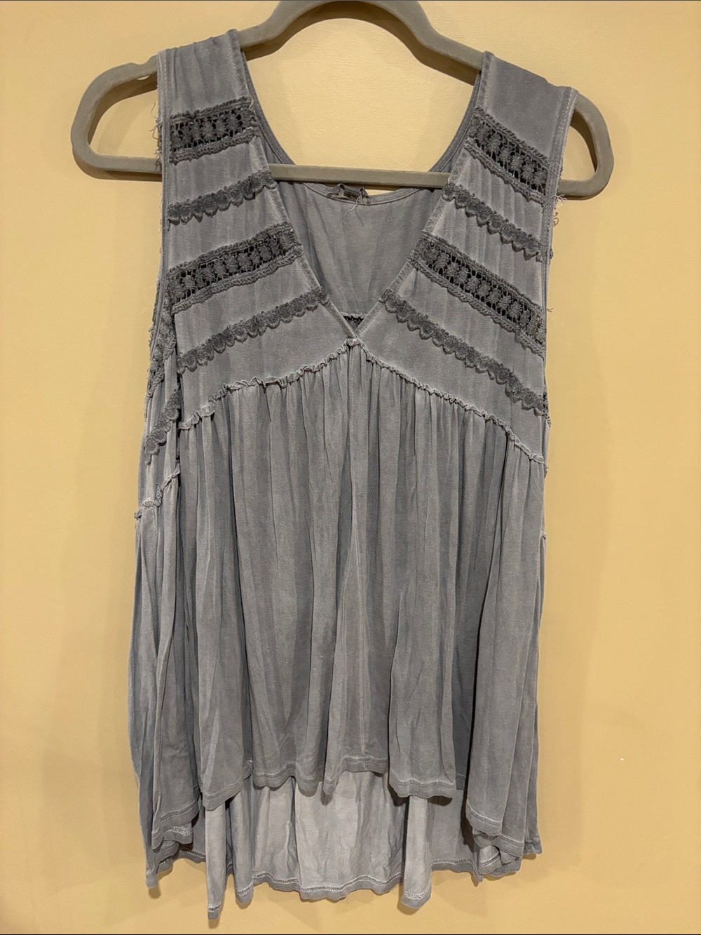 POL gray mineral wash crochet babydoll tank
